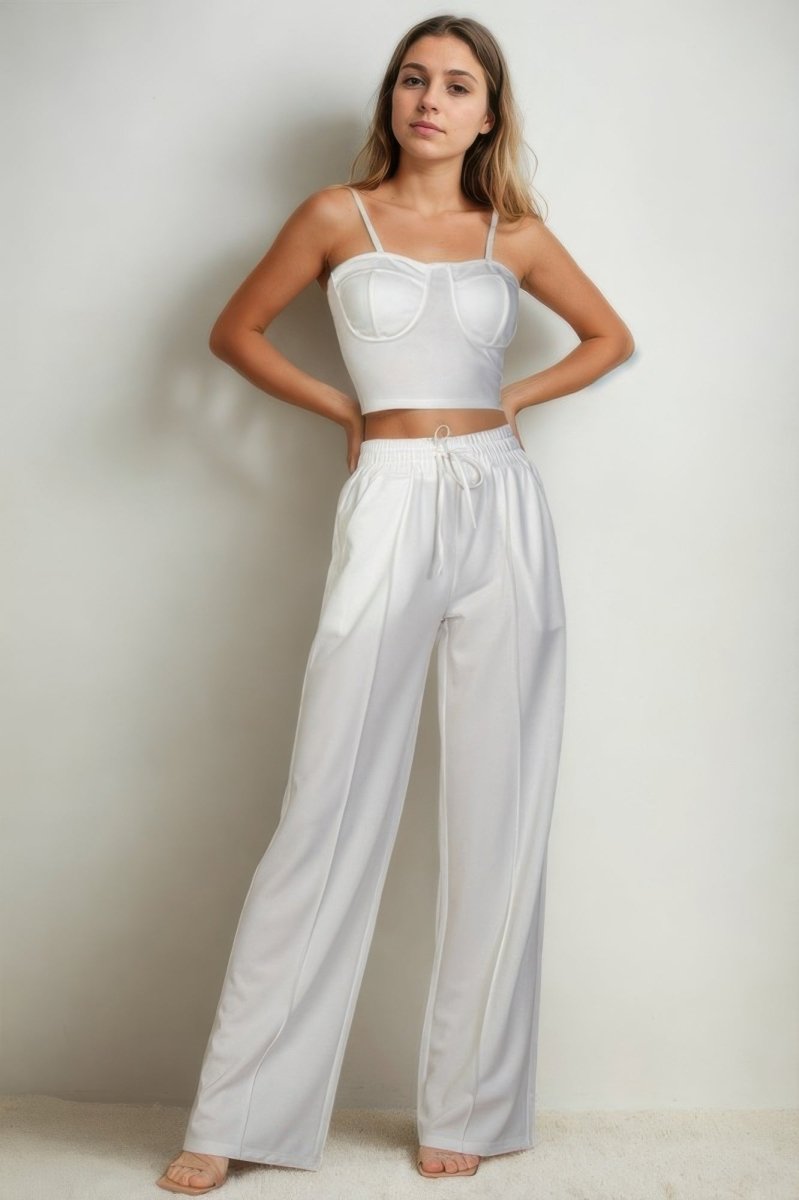 Bustier Crop Cami Top & Slant Pocket Straight Pants - Demented Sisters