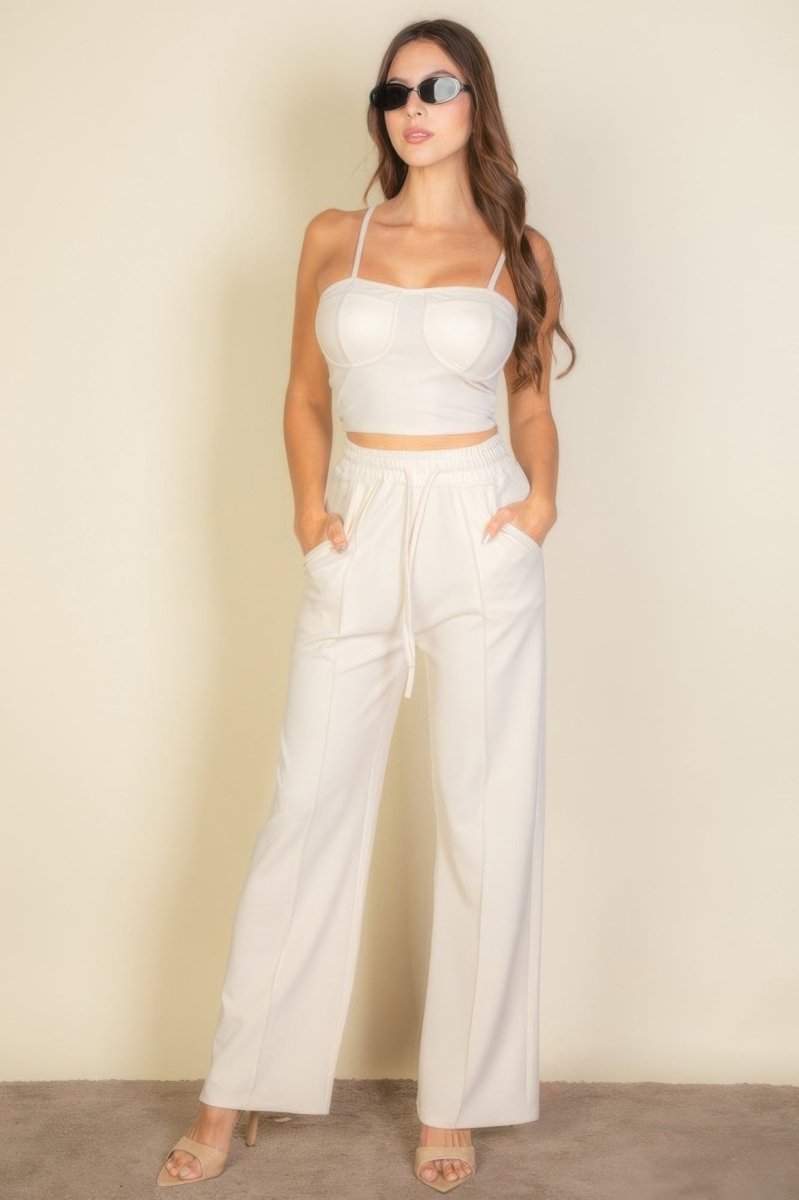 Bustier Crop Cami Top & Slant Pocket Straight Pants - Demented Sisters