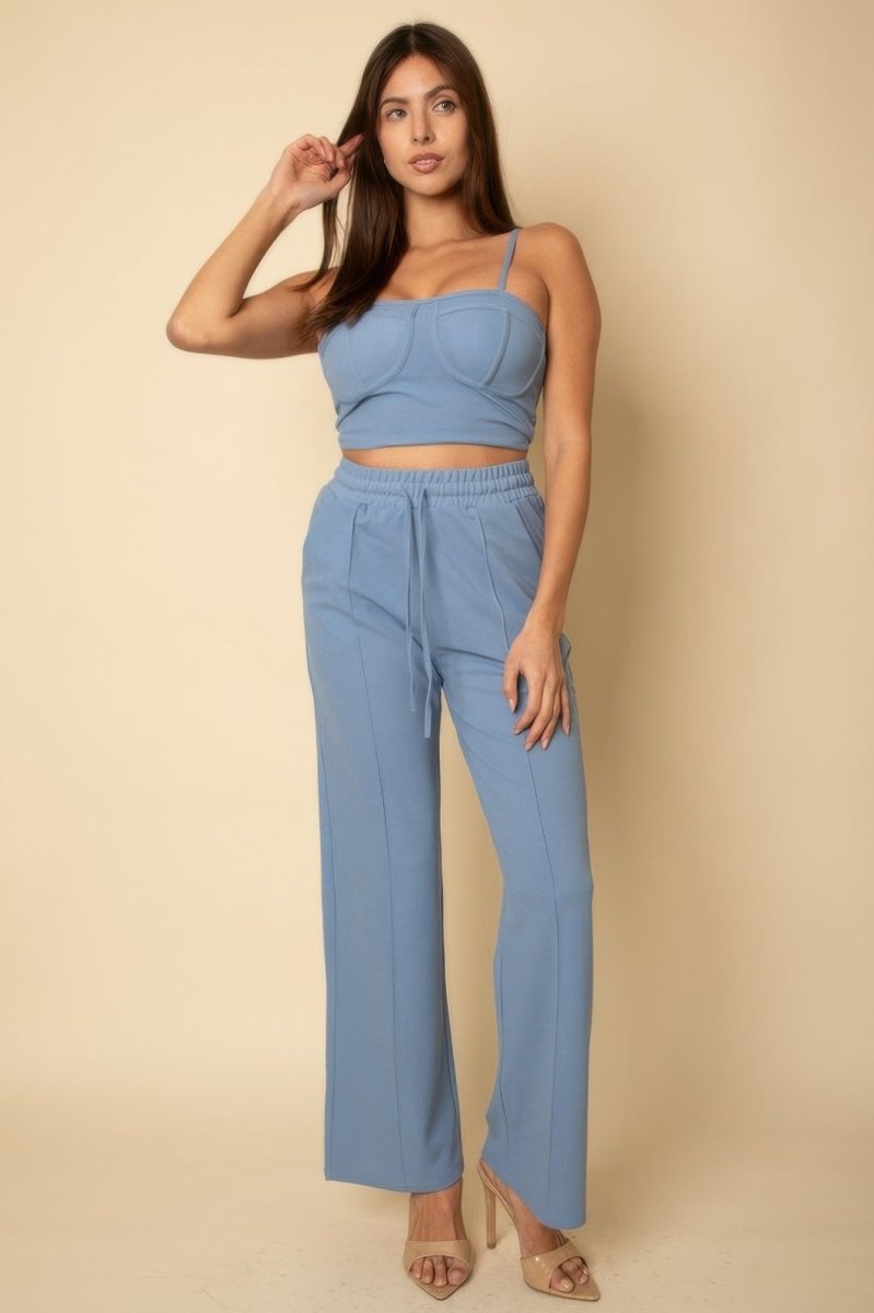 Bustier Crop Cami Top & Slant Pocket Straight Pants - Demented Sisters