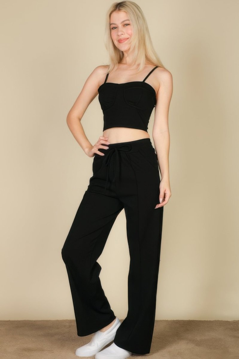 Bustier Crop Cami Top & Slant Pocket Straight Pants - Demented Sisters