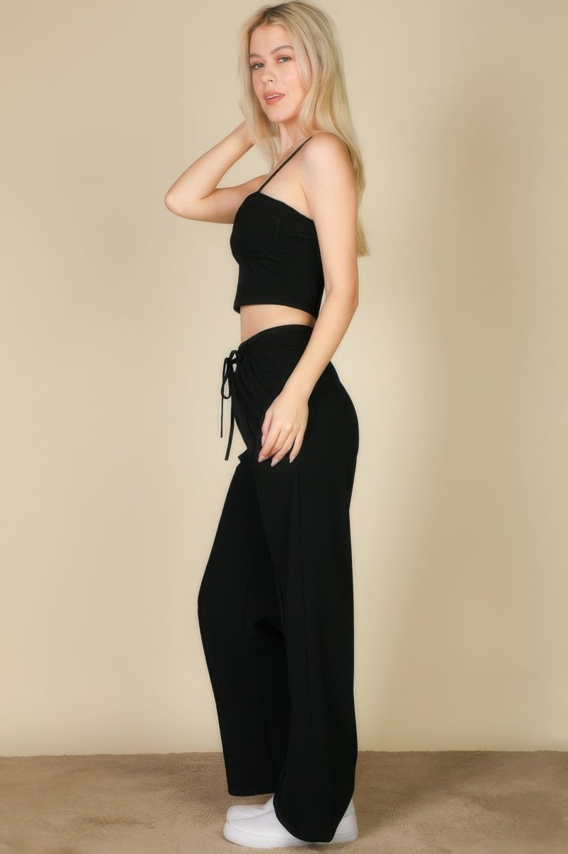 Bustier Crop Cami Top & Slant Pocket Straight Pants - Demented Sisters