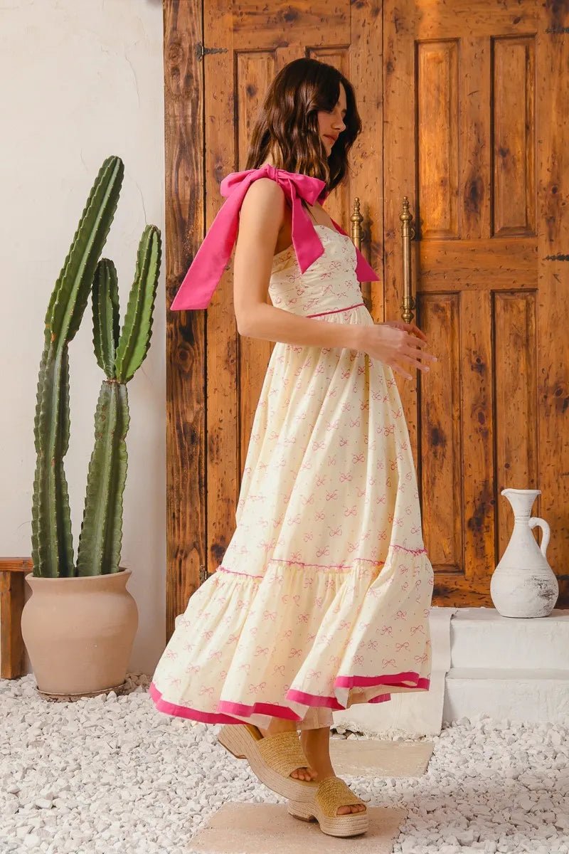 SO ME Ribbon Flowy Maxi Dress with Contrast Trim - Demented Sisters