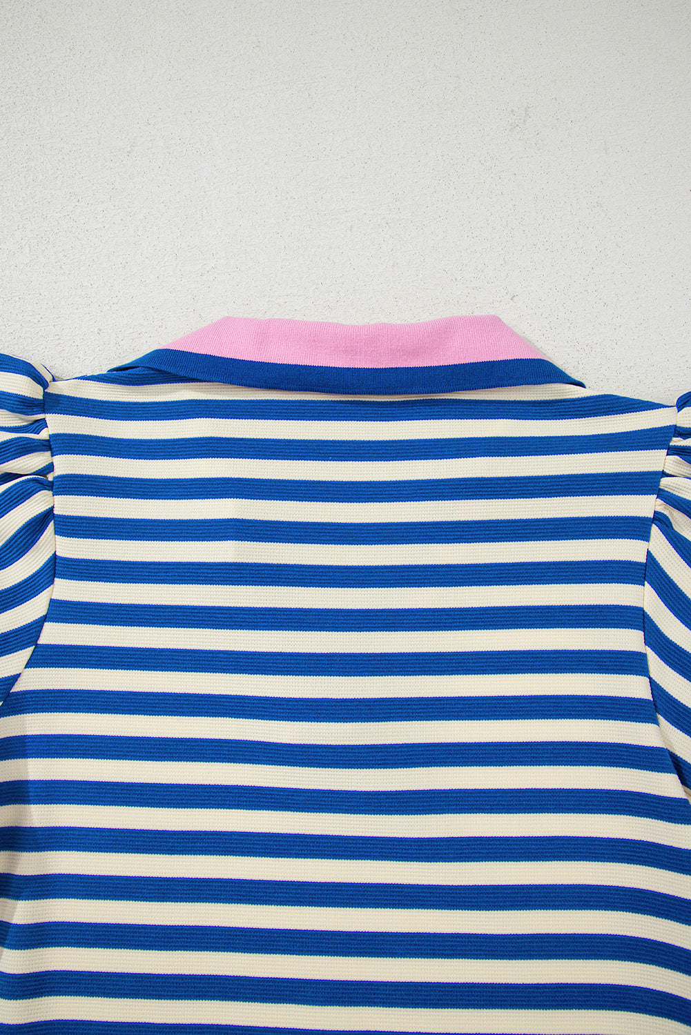 Dark Blue Striped Ruffle Short Sleeve Pop of Color Neckline Dress
