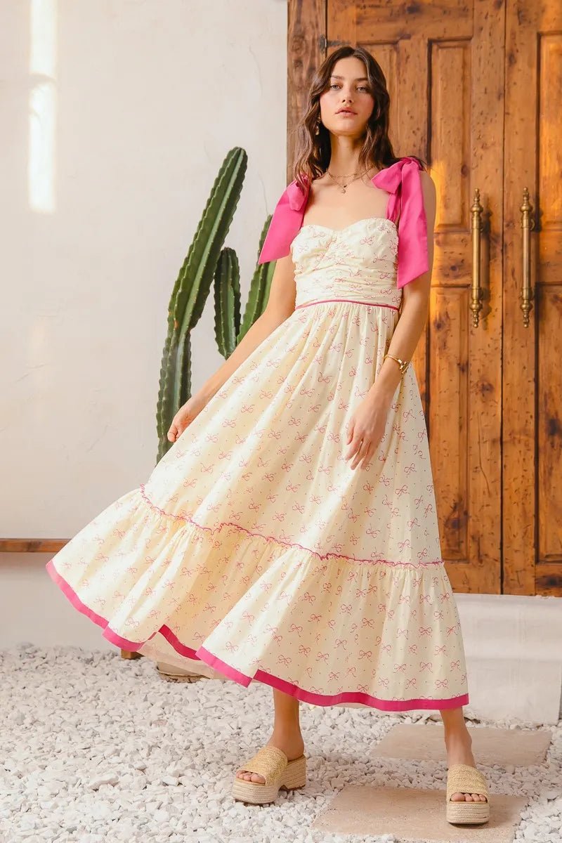 SO ME Ribbon Flowy Maxi Dress with Contrast Trim - Demented Sisters