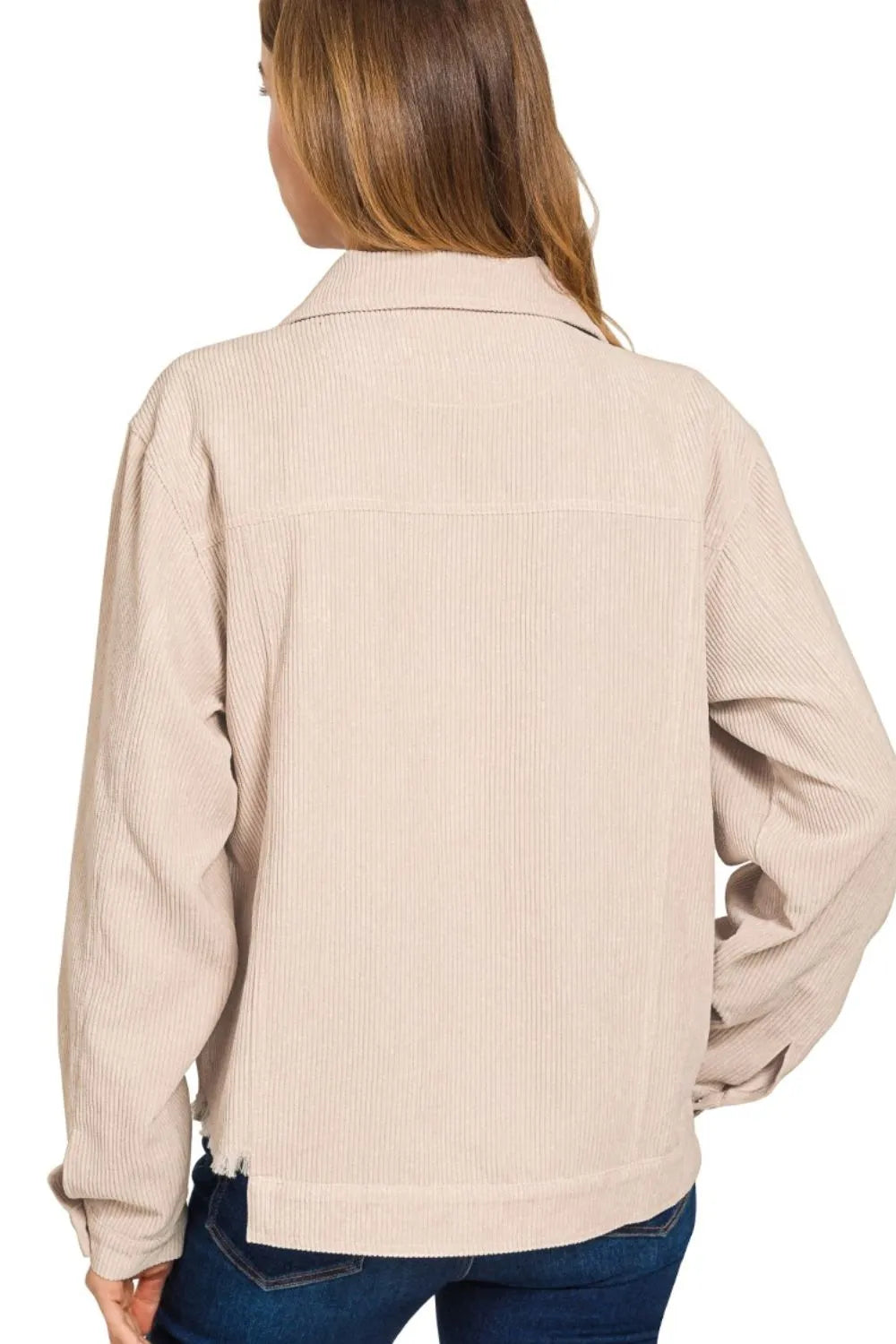Zenana Distressed Corduroy Frayed Hem Cropped Jacket - Demented Sisters