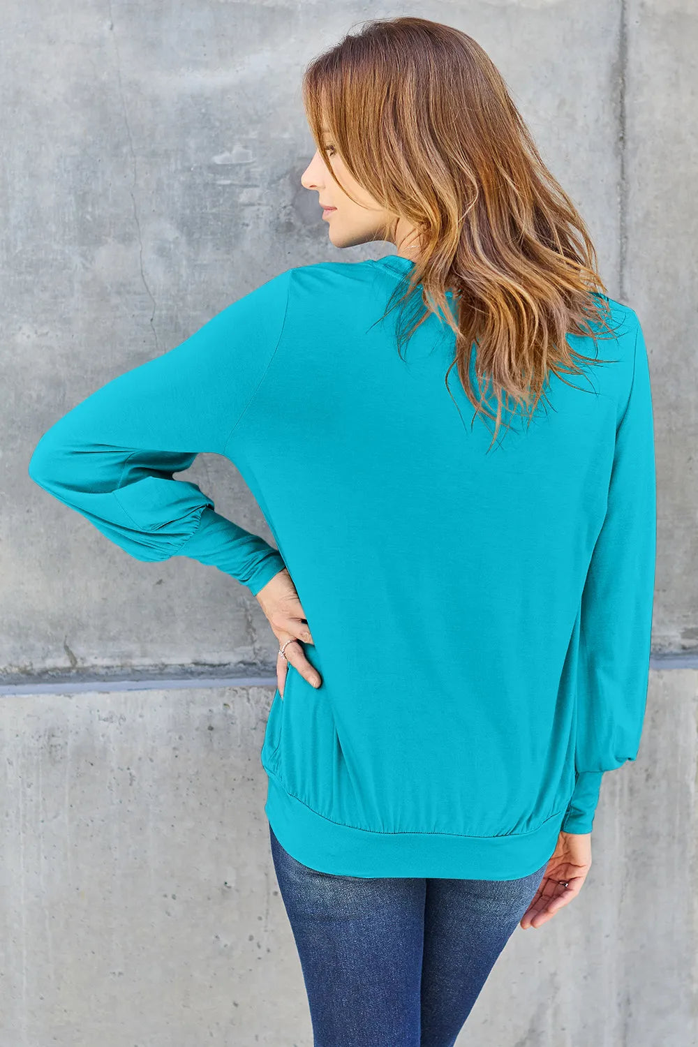 Basic Bae Full Size V - Neck Lantern Sleeve Top - Demented Sisters