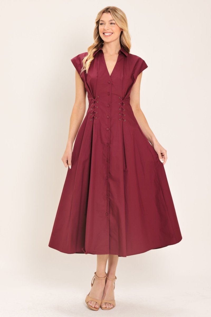 CABERNET CHARM WOVEN MIDI DRESS - Demented Sisters