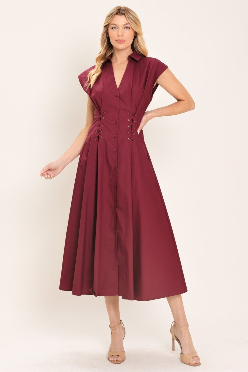 CABERNET CHARM WOVEN MIDI DRESS - Demented Sisters