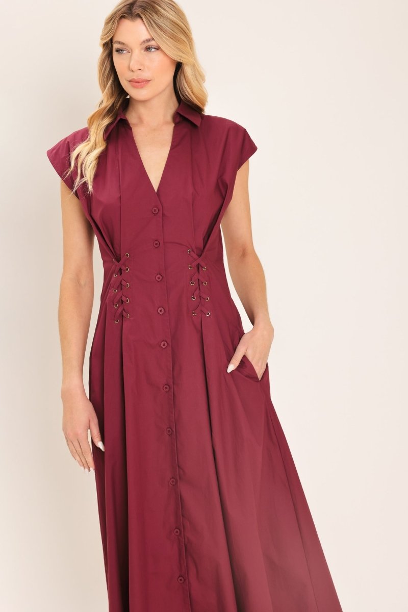 CABERNET CHARM WOVEN MIDI DRESS - Demented Sisters