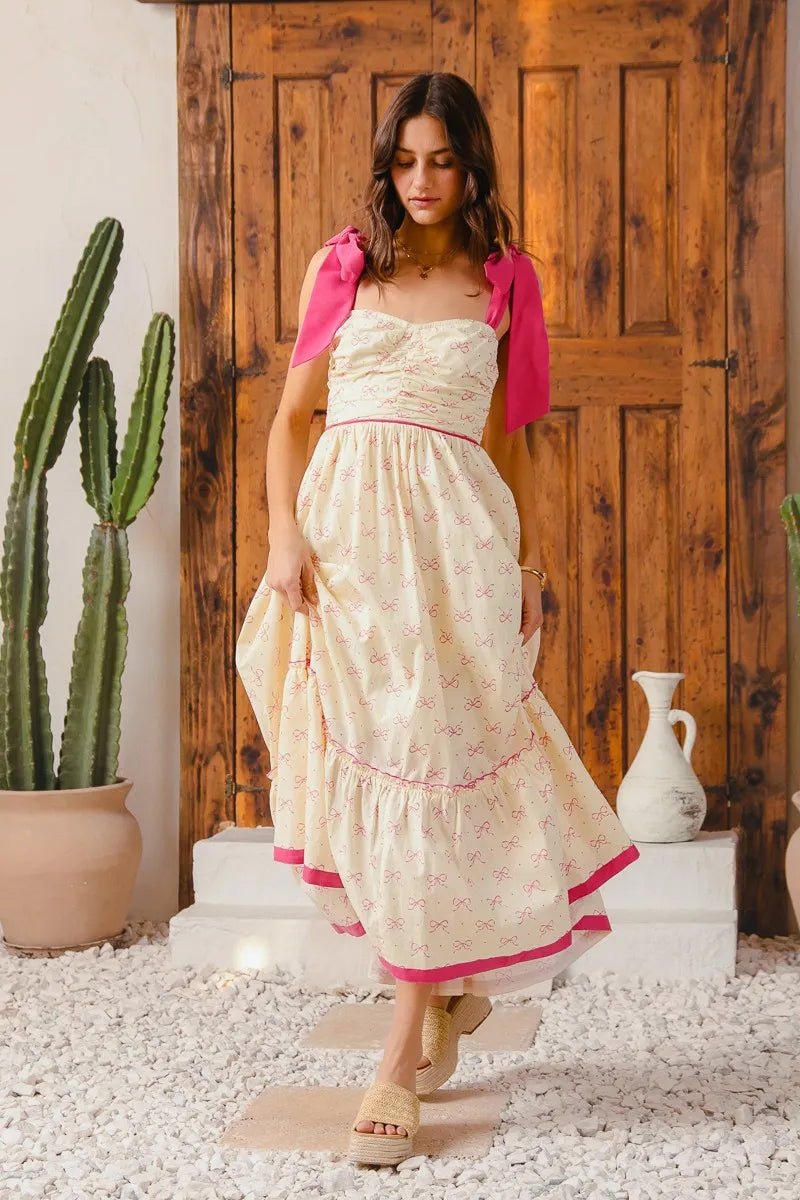 SO ME Ribbon Flowy Maxi Dress with Contrast Trim - Demented Sisters