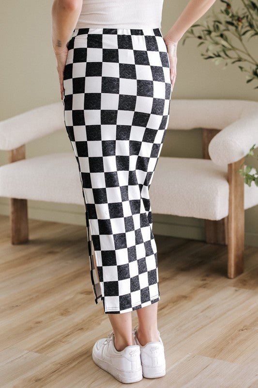 Checker Side Slit High Waist Midi Skirt - Demented Sisters