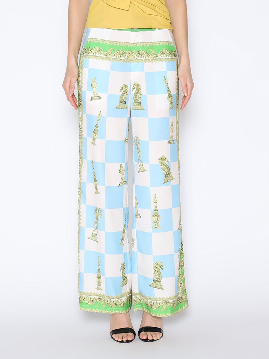 Checkmate Print Satin Pajama Pants - Demented Sisters