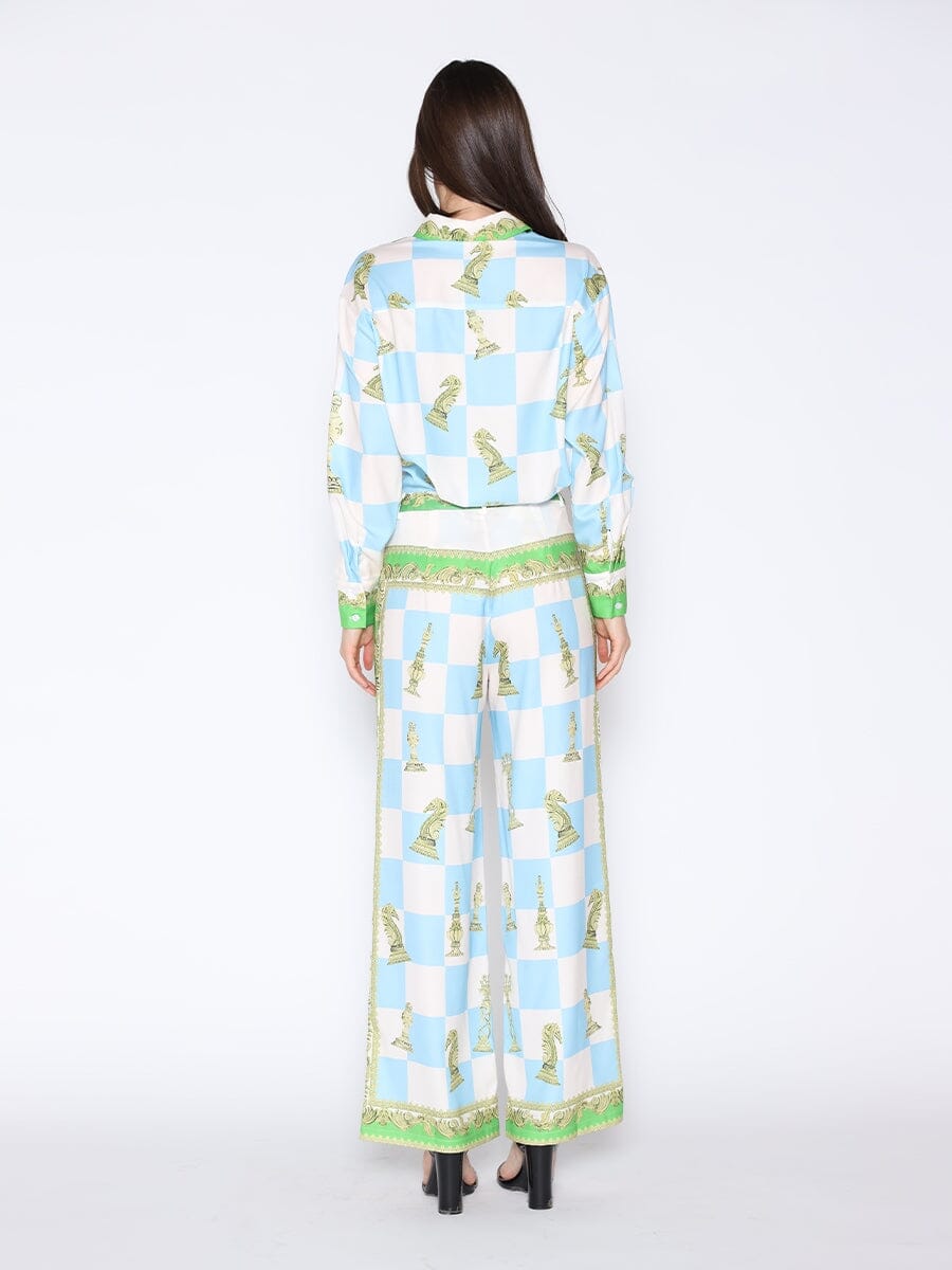 Checkmate Satin Long Sleeve Button Down Shirt - Demented Sisters