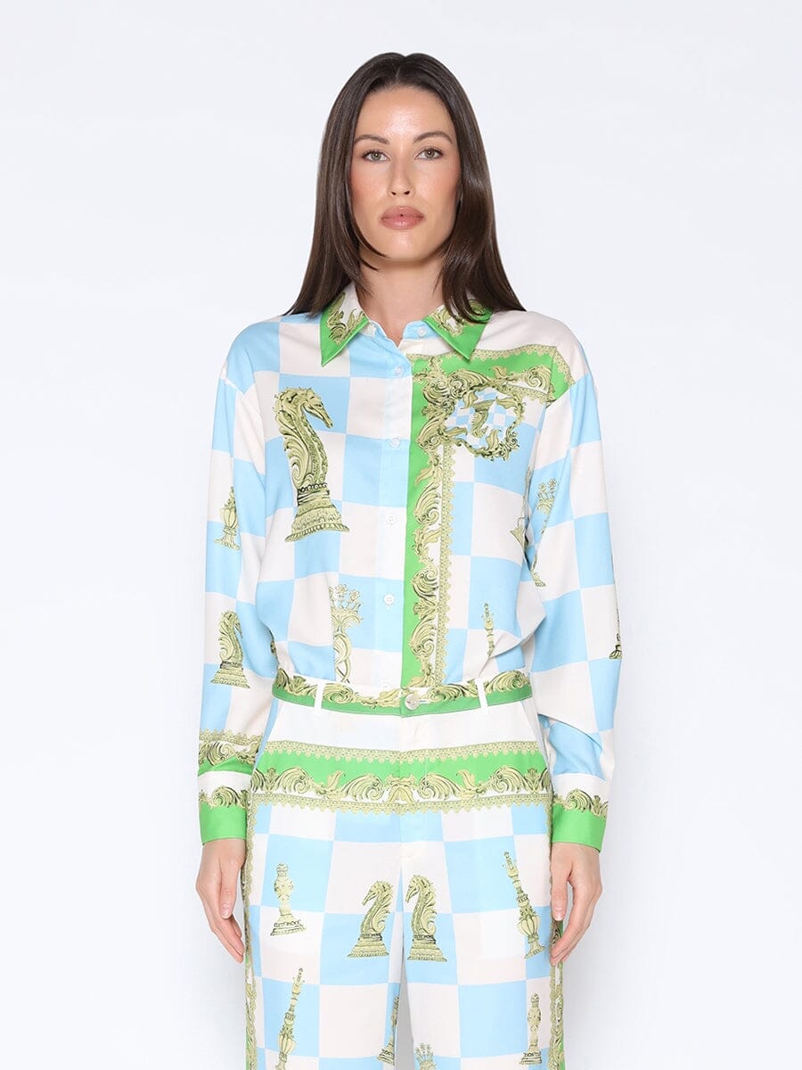 Checkmate Satin Long Sleeve Button Down Shirt - Demented Sisters