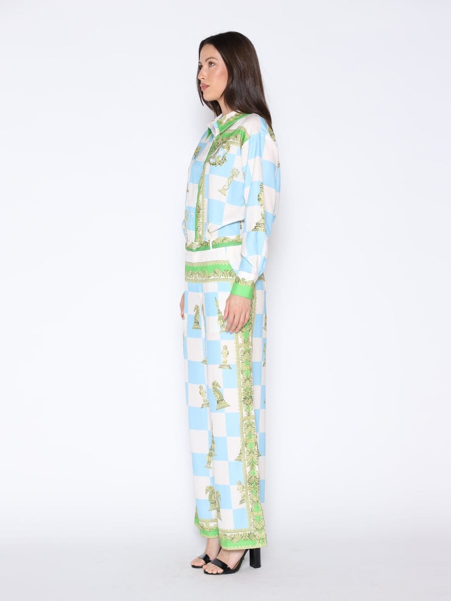 Checkmate Satin Long Sleeve Button Down Shirt - Demented Sisters
