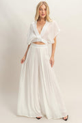 Collared Wrap Top & Wide-leg Pants Set - Demented Sisters
