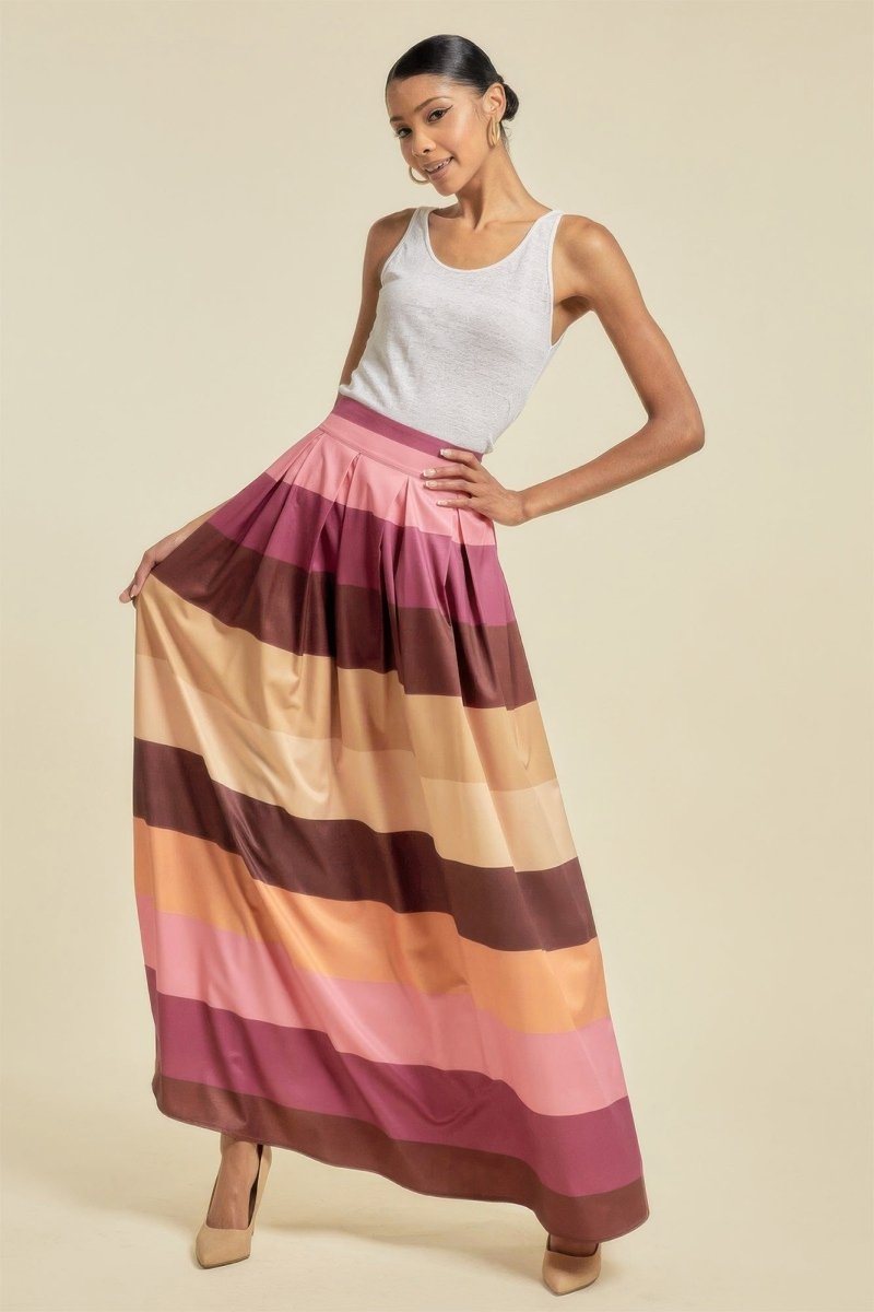 Color Block Maxi Skirt With Pockets - Demented Sisters