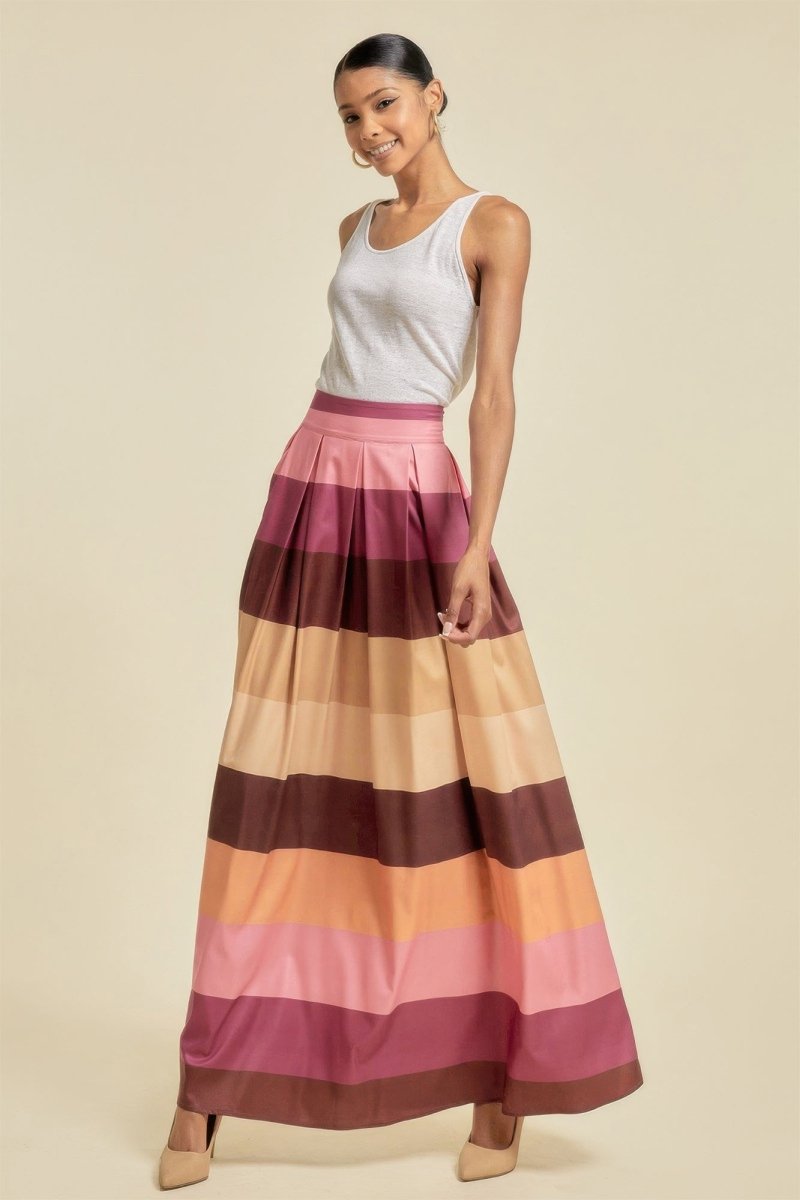 Color Block Maxi Skirt With Pockets - Demented Sisters