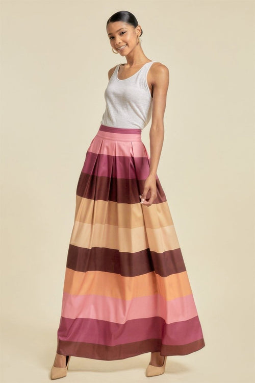 Color Block Maxi Skirt With Pockets - Demented Sisters