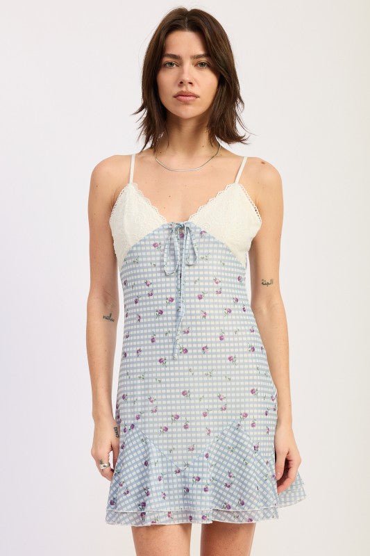 CONTRASTED MINI SLIP DRESS WITH LACE DETAIL - Demented Sisters