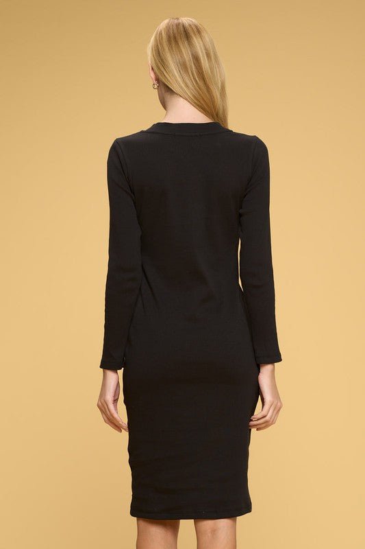 Cotton Rib Knit Midi Bodycon Dress with Buttons - Demented Sisters