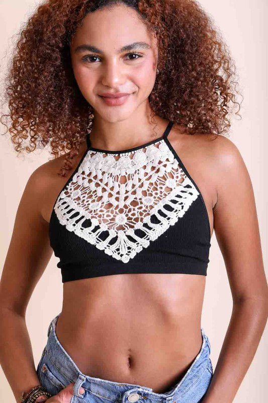 Crochet Lace High Neck Bralette - Demented Sisters
