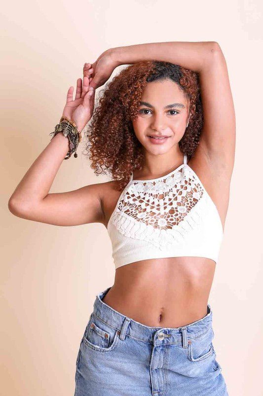 Crochet Lace High Neck Bralette - Demented Sisters