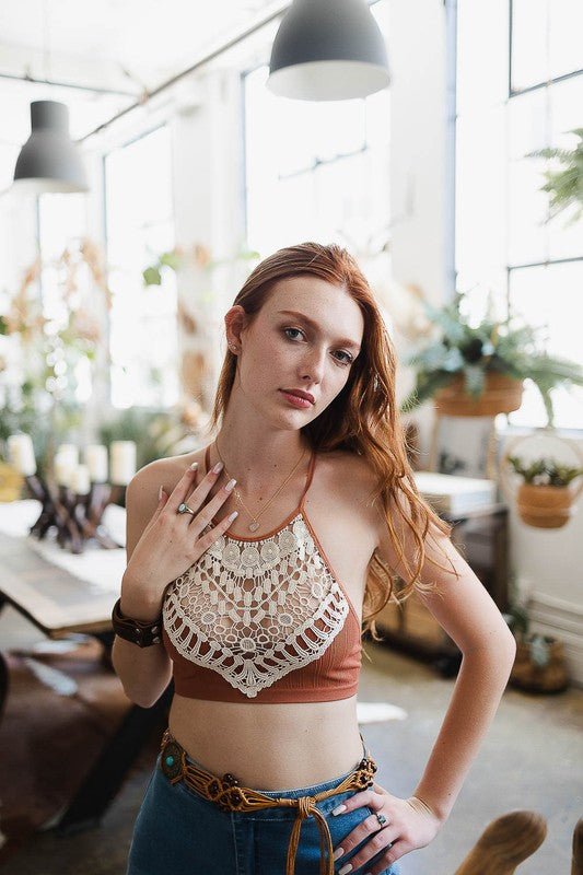 Crochet Lace High Neck Bralette - Demented Sisters