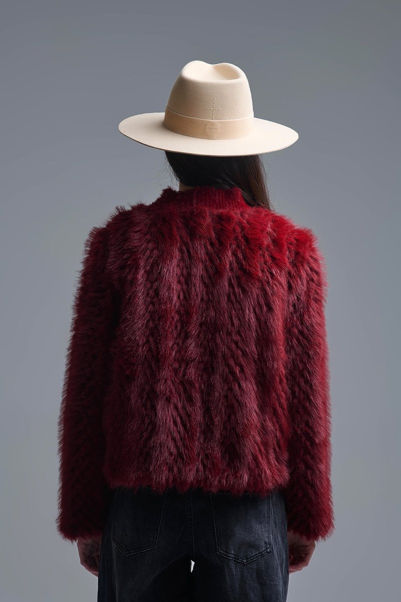 Cropped Jacket in burgundy in fine fur - Demented Sisters