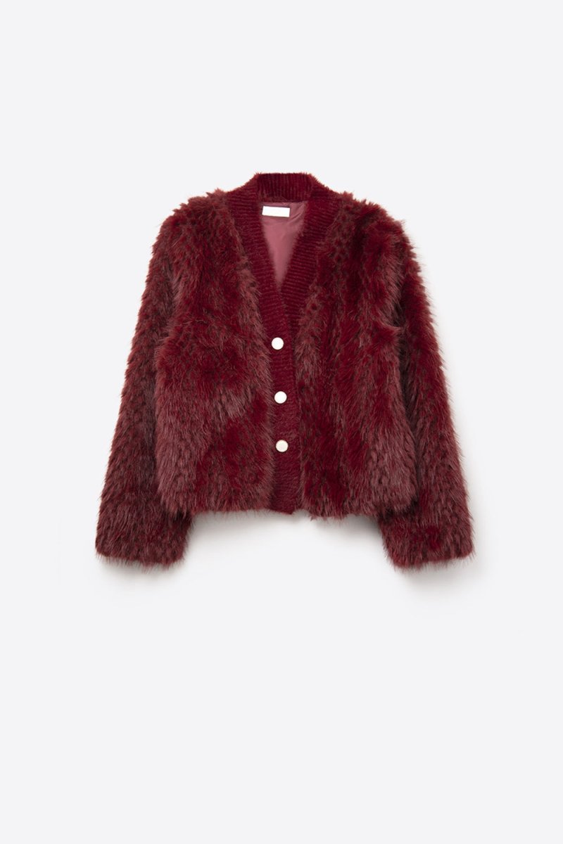 Cropped Jacket in burgundy in fine fur - Demented Sisters