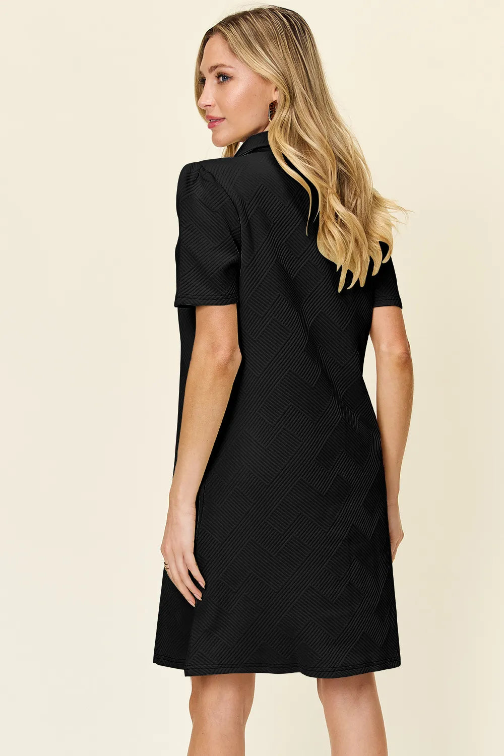 Double Take Full Size Texture Collared Neck Short Sleeve Dress - Demented Sisters