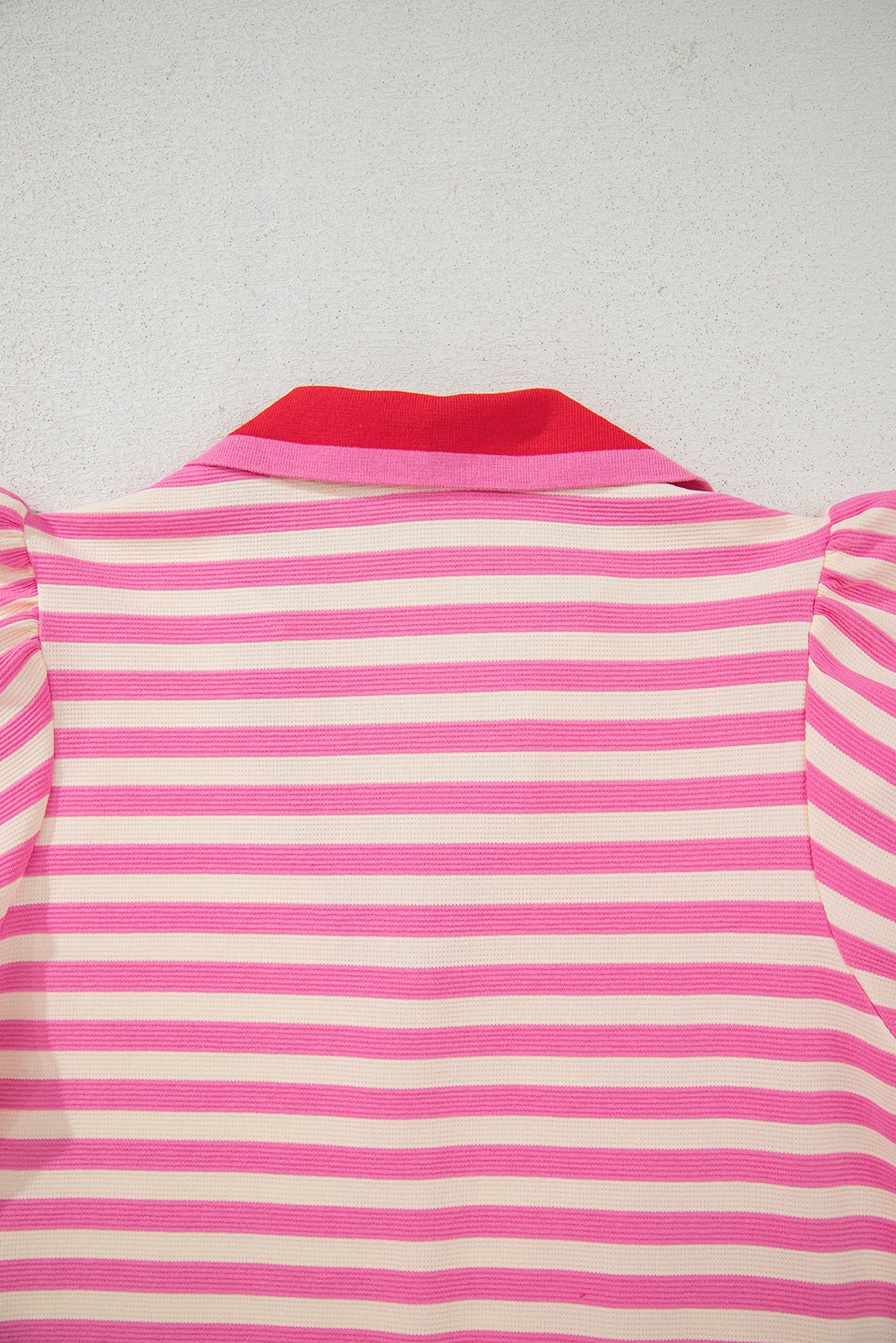 Dark Blue Striped Ruffle Short Sleeve Pop of Color Neckline Dress