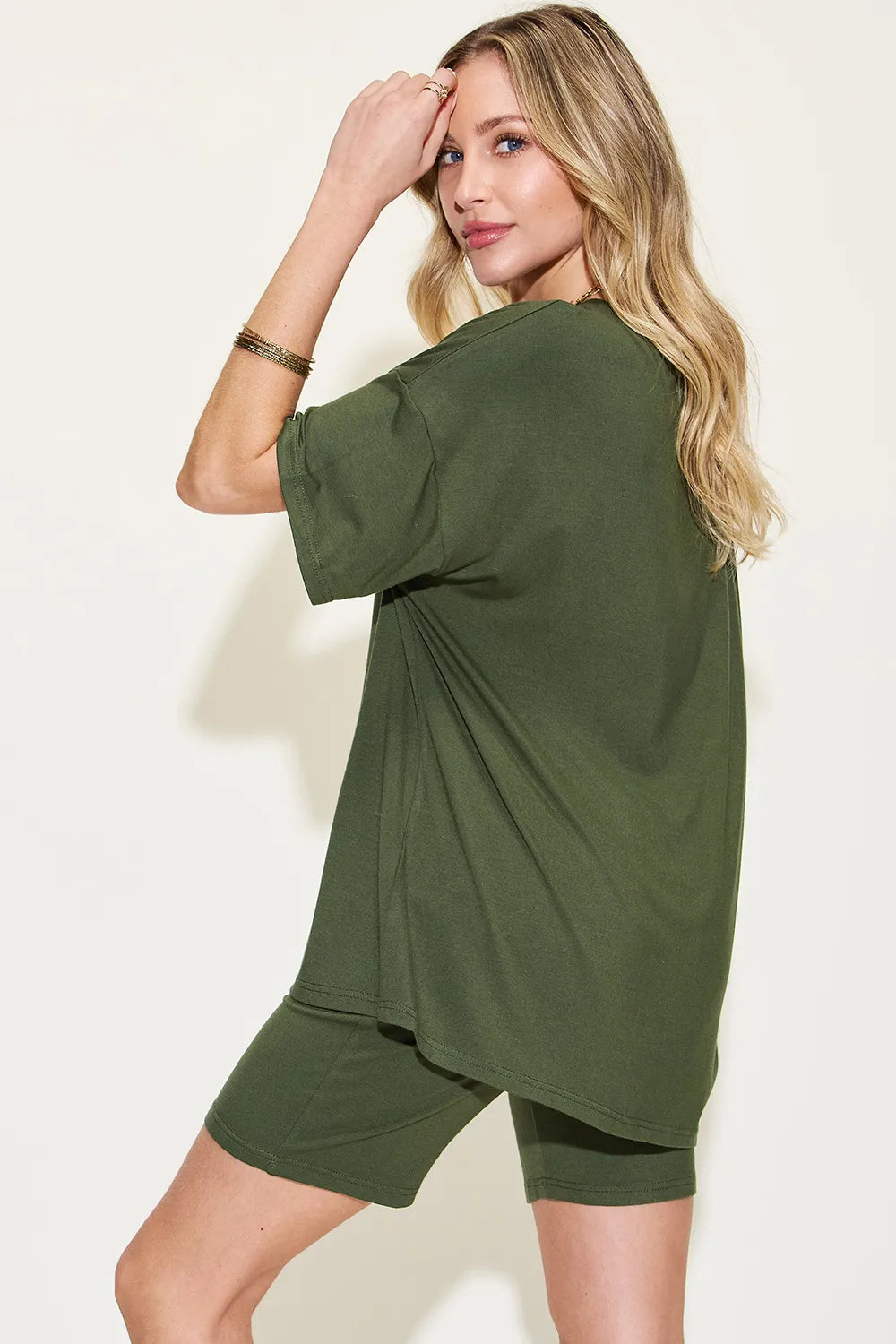 Basic Bae Full Size V - Neck Drop Shoulder T-Shirt and Shorts Set - Demented Sisters