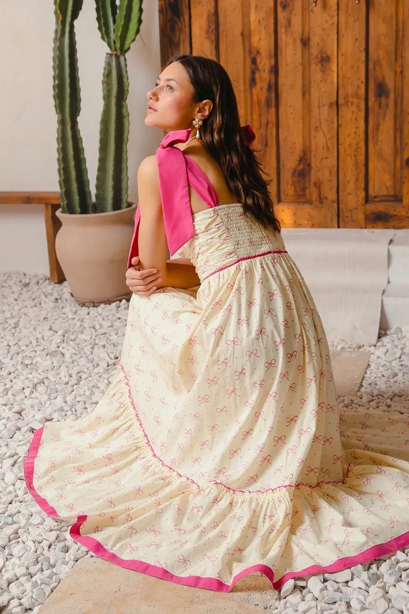 SO ME Ribbon Flowy Maxi Dress with Contrast Trim - Demented Sisters