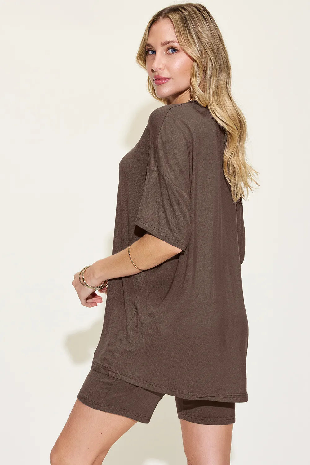 Basic Bae Full Size V - Neck Drop Shoulder T-Shirt and Shorts Set - Demented Sisters