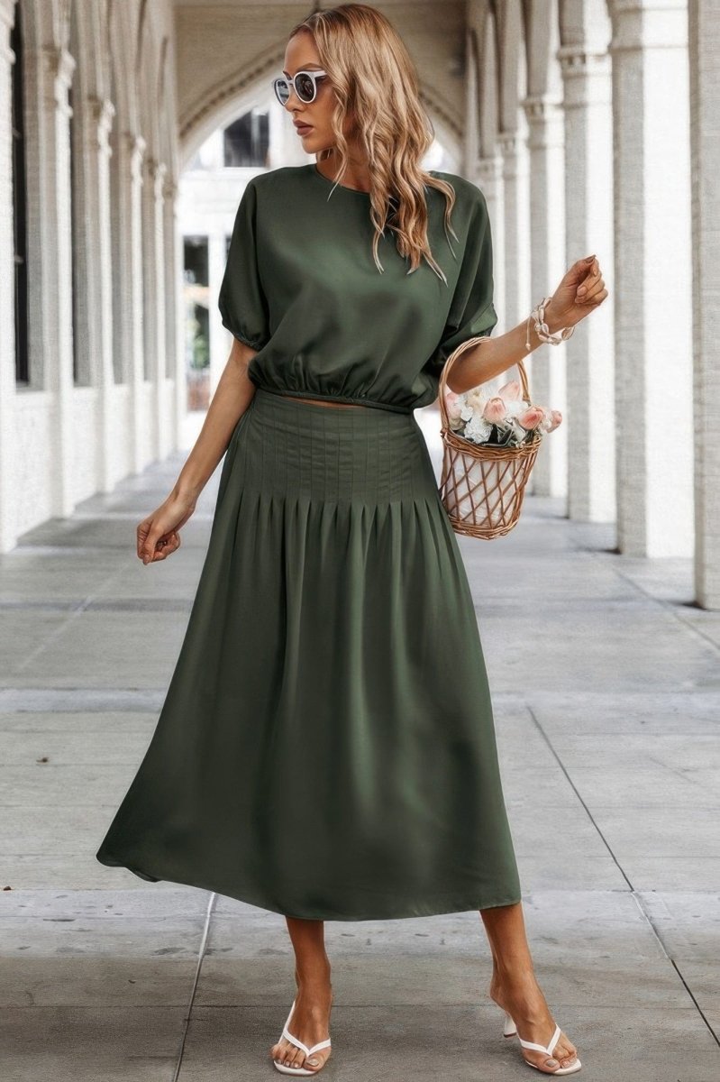 Two Pieces Solid Color Loose Puff Sleeve Pleated Shirt - Demented Sisters