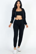 French Terry 3 - Piece Lounge Set with Cropped Cami, Zip Jacket & Joggers - Demented Sisters