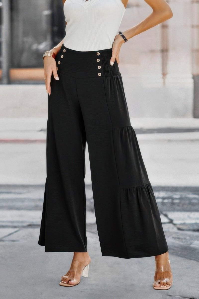 Elastic High Waist Wide Leg Long Palazzo Pants - Demented Sisters