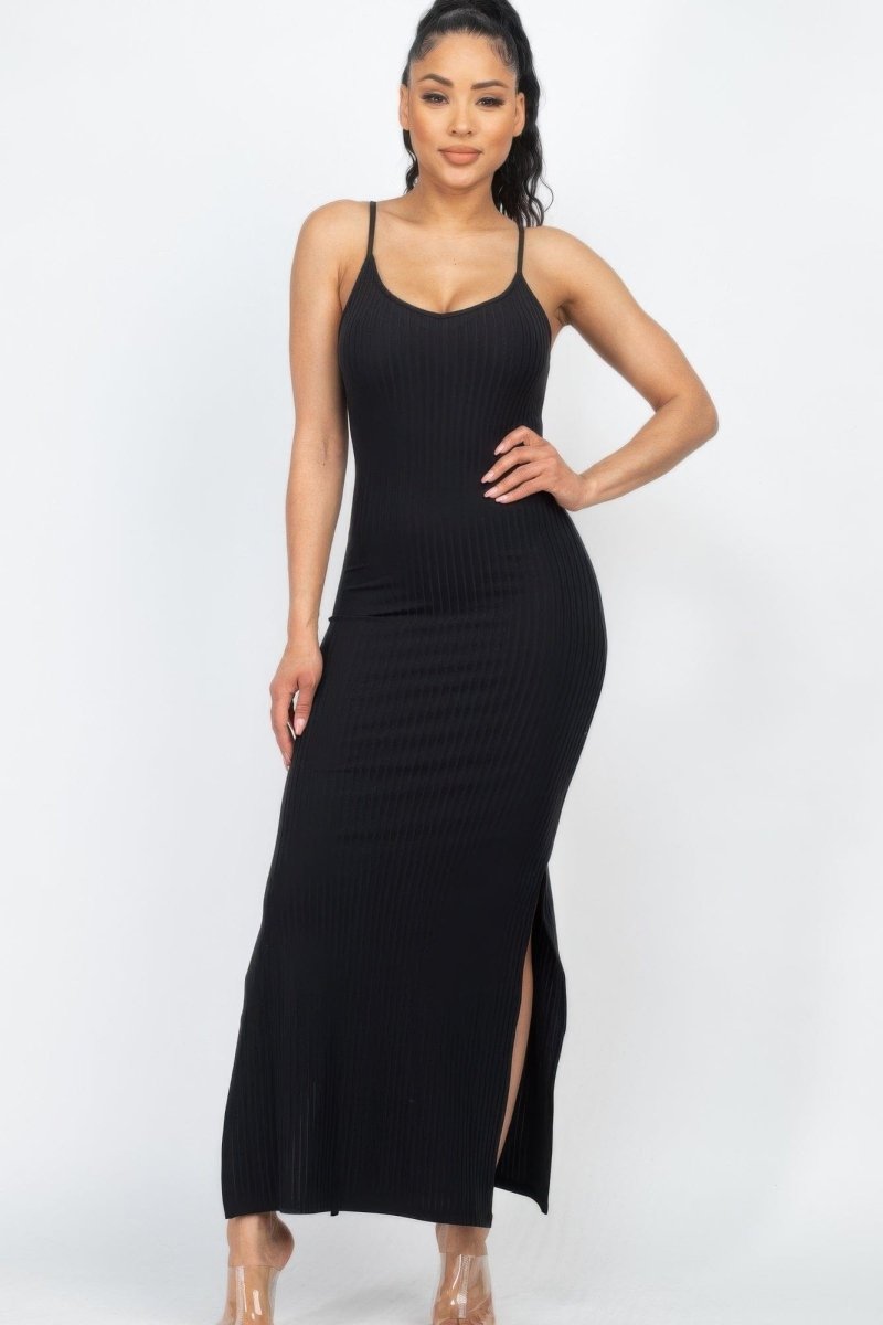 Ribbed Side Slit Long Cami Dress – Soft Stretch Bodycon Staple - Demented Sisters
