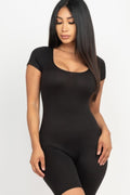 Short Sleeve Scoop Neck Bodycon Romper – Stretchy, Sleek & Curve - Hugging - Demented Sisters