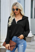 Solid Lace Trim Long Sleeve Loose Hoodie - Demented Sisters