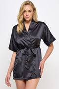 Getting Ready Satin Robe – Short Silky Tie Belt, Bridal Lounge Vibe - Demented Sisters