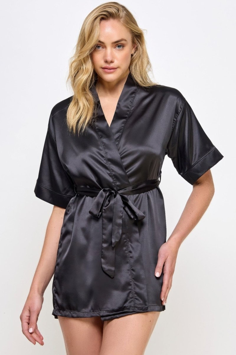 Getting Ready Satin Robe – Short Silky Tie Belt, Bridal Lounge Vibe - Demented Sisters