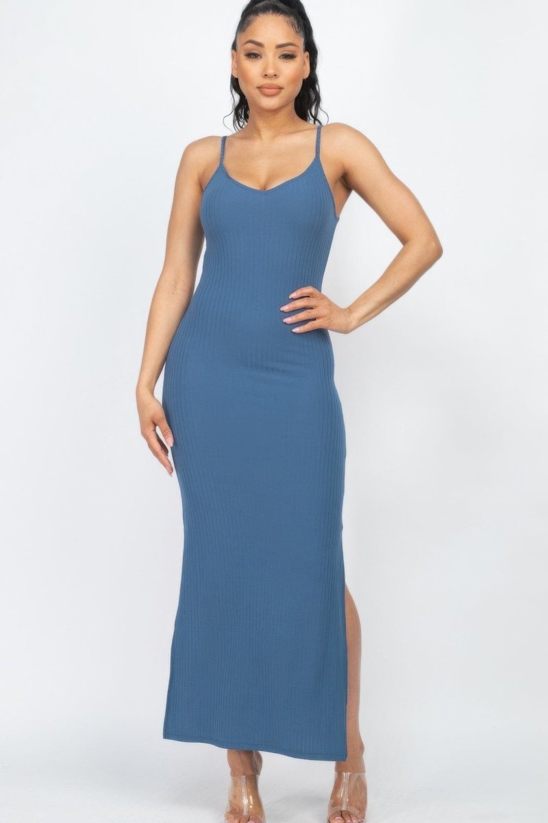 Ribbed Side Slit Long Cami Dress – Soft Stretch Bodycon Staple - Demented Sisters