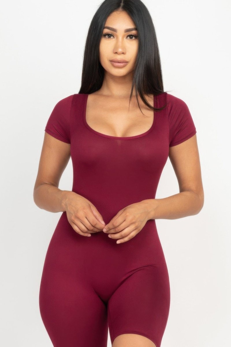 Short Sleeve Scoop Neck Bodycon Romper – Stretchy, Sleek & Curve - Hugging - Demented Sisters