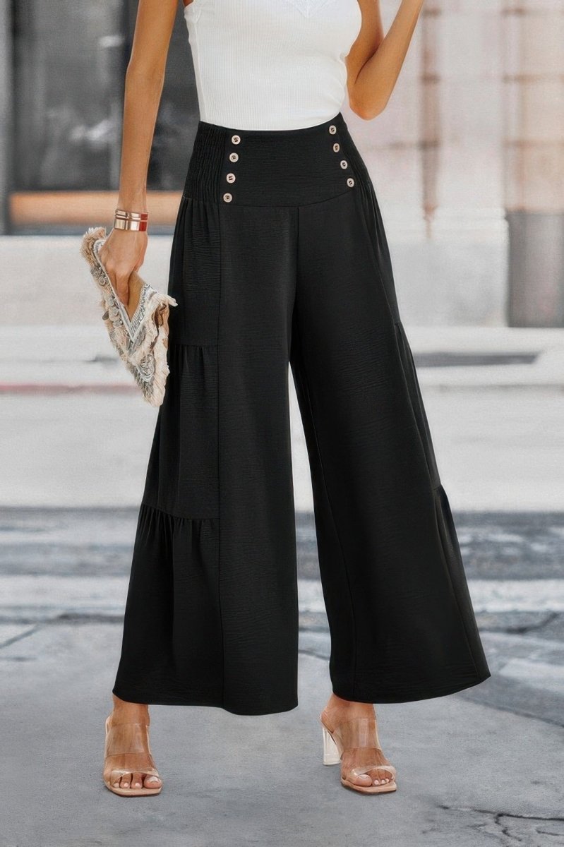 Elastic High Waist Wide Leg Long Palazzo Pants - Demented Sisters