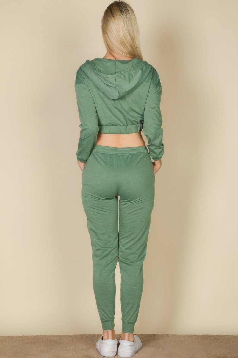 French Terry 3 - Piece Lounge Set with Cropped Cami, Zip Jacket & Joggers - Demented Sisters