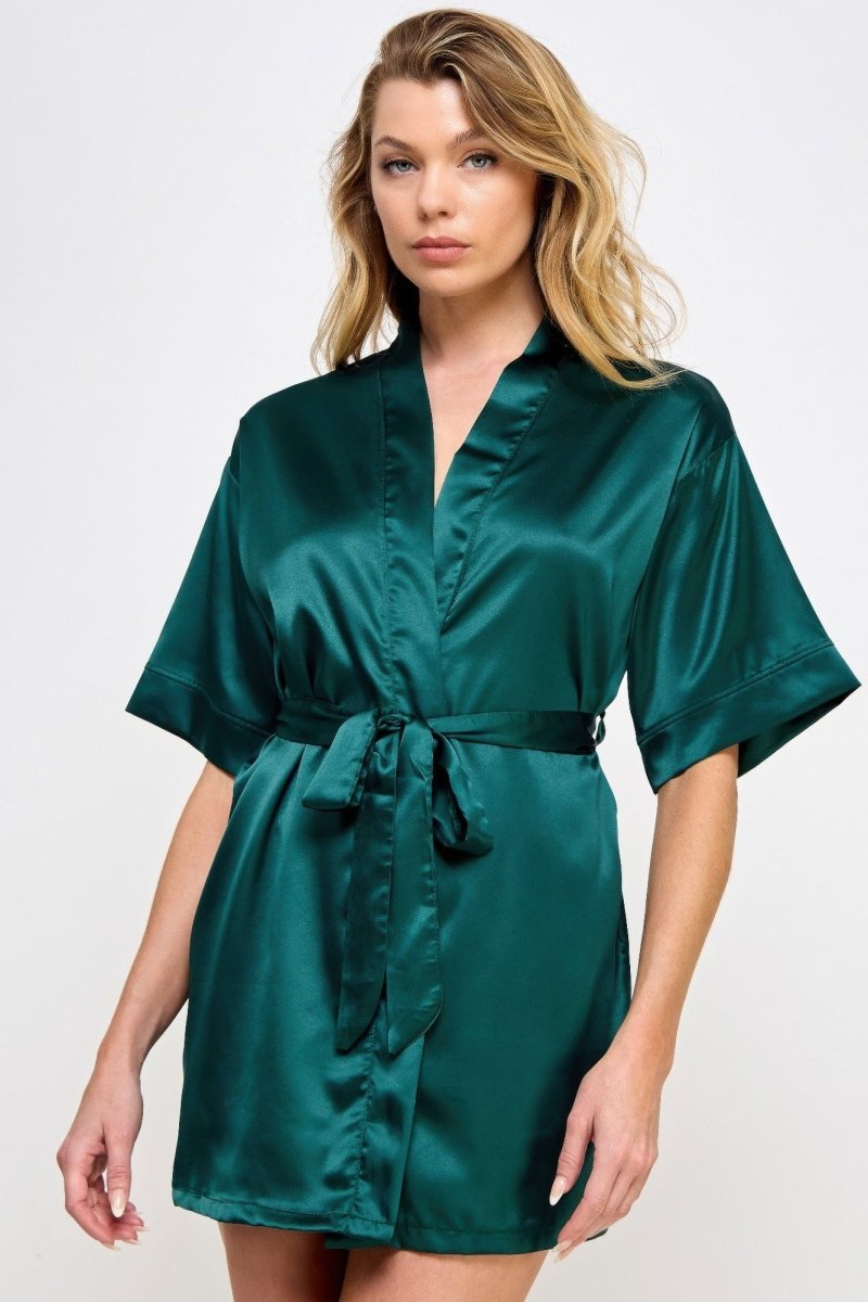 Getting Ready Satin Robe – Short Silky Tie Belt, Bridal Lounge Vibe - Demented Sisters
