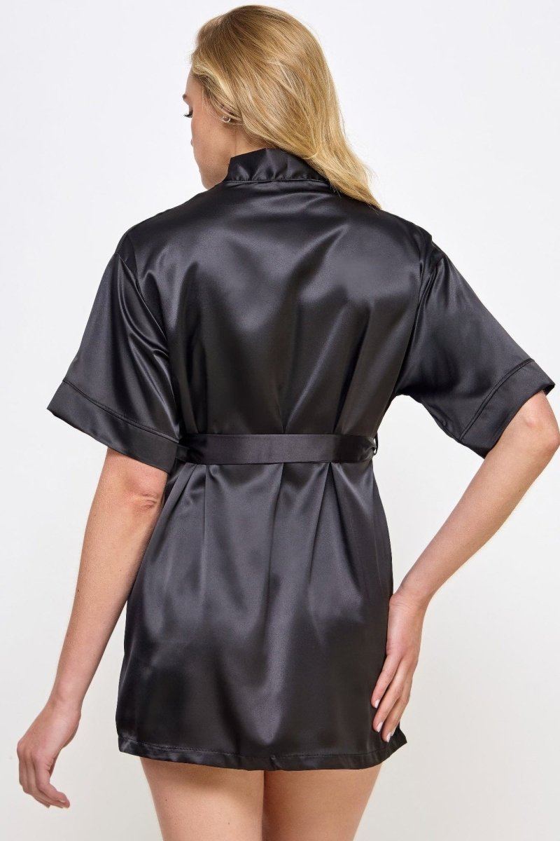 Getting Ready Satin Robe – Short Silky Tie Belt, Bridal Lounge Vibe - Demented Sisters