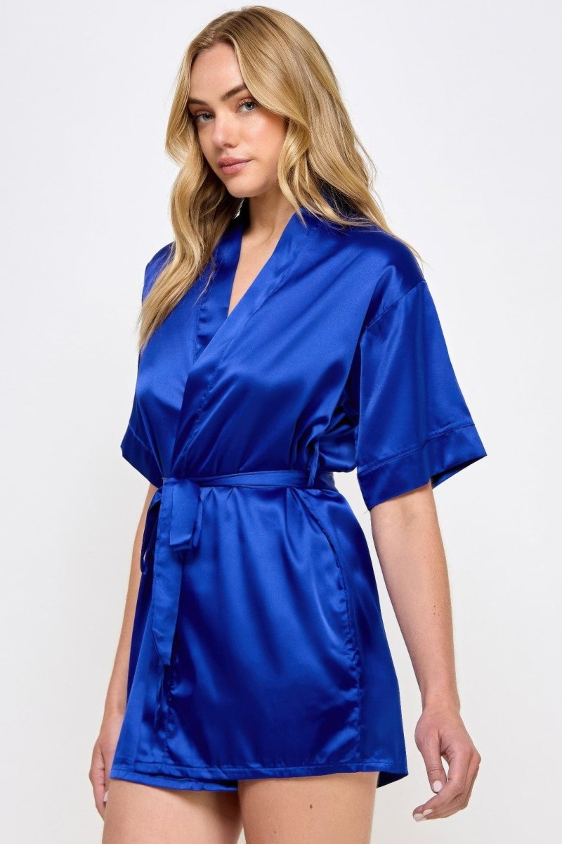 Getting Ready Satin Robe – Short Silky Tie Belt, Bridal Lounge Vibe - Demented Sisters